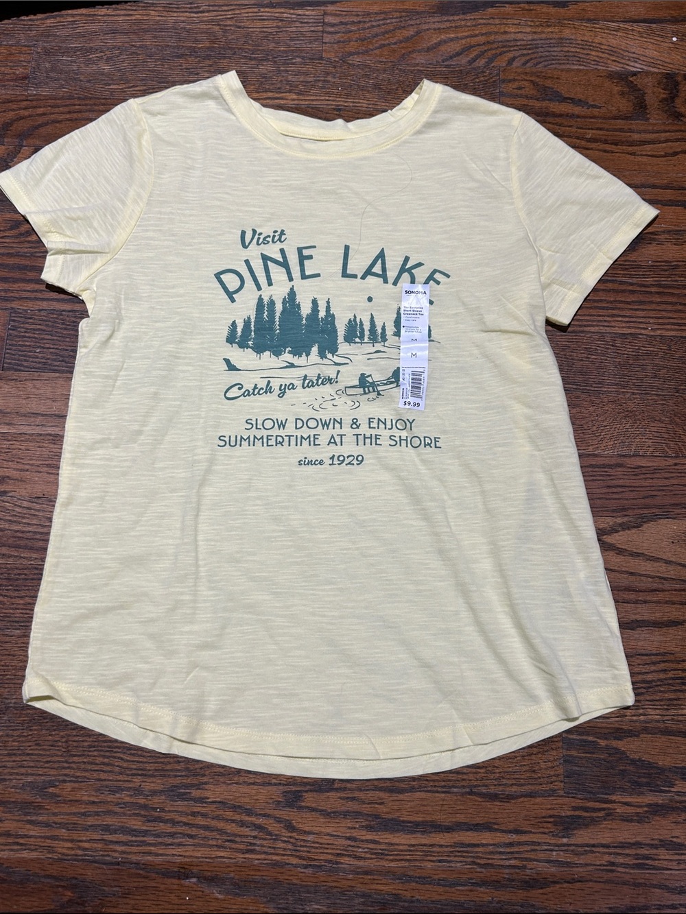 Sonoma Pine Lake Graphic Tee - Light Yellow with Teal Print